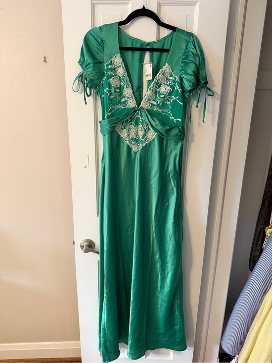 Free People Dresses & Skirts - Free People Cooper Embroidered Satin Maxi Dress In Green